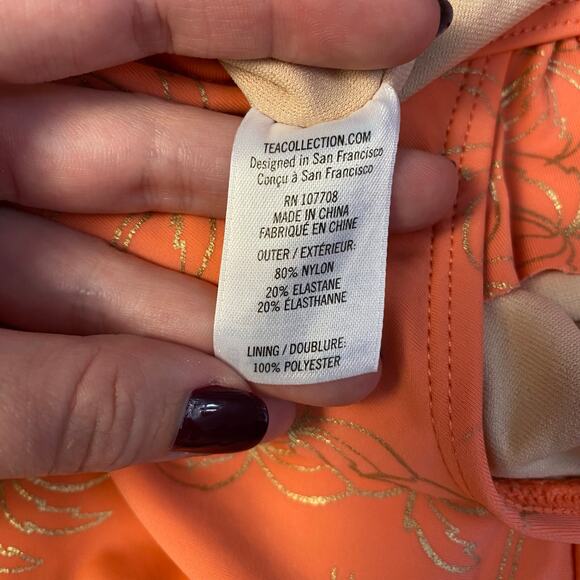 Tea‎ Collection Girls Coral Pink Palm Tree Ruffle One Piece Swim Suit Size 2T - Picture 7 of 8